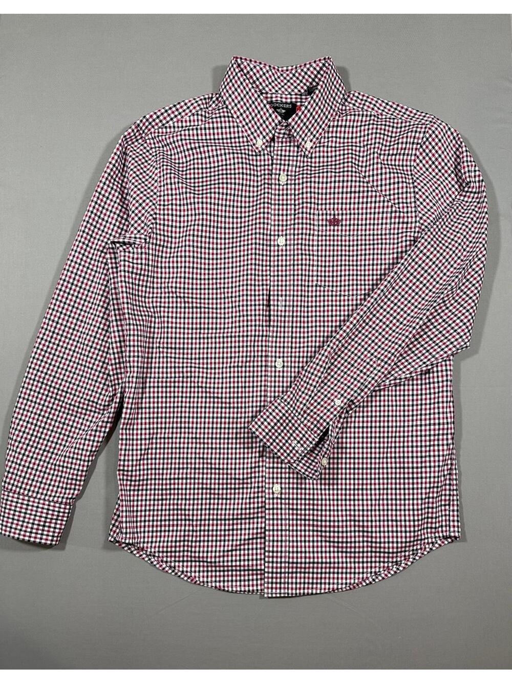 Dockers Shirt Mens Size M Red Blue Plaid Long Sleeve Button Down Cotton Blend